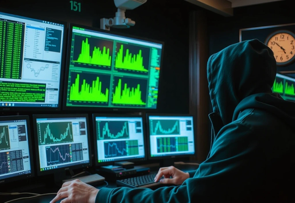 Cybersecurity expert analyzing data on multiple screens in a secure, futuristic environment.