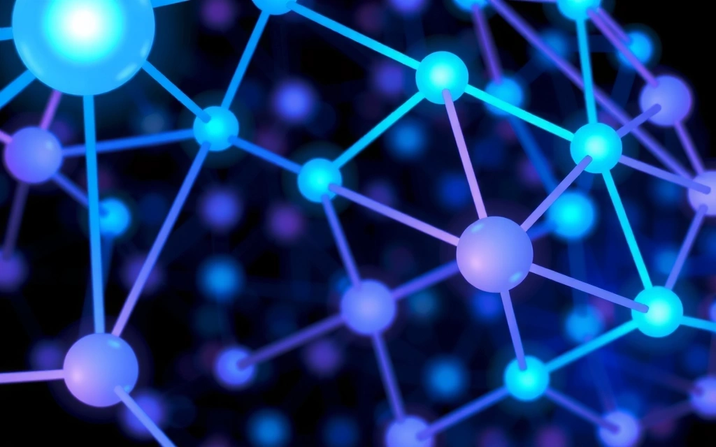 Dynamic graphic representing digital communication and learning, with abstract network nodes and glowing data streams.
