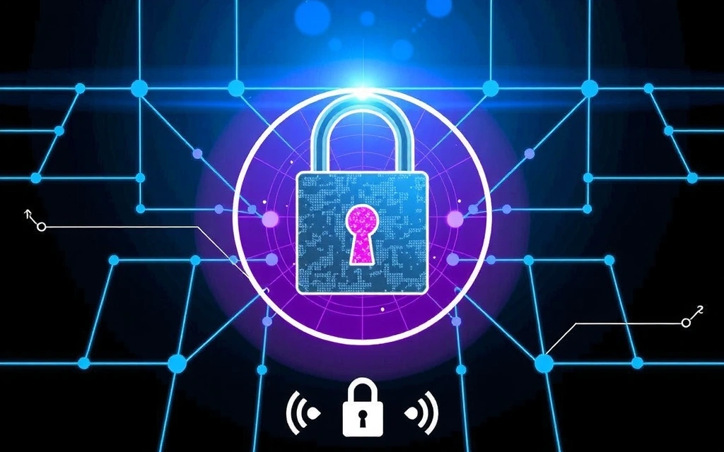 Abstrakt bilde av sikkerhetslås og nettverk