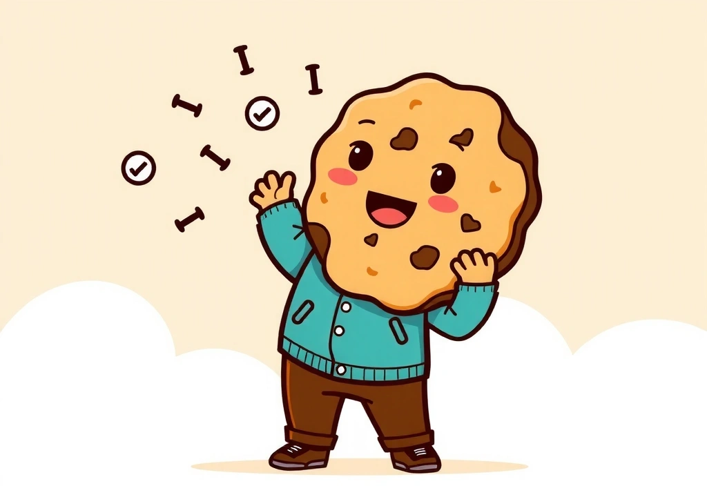 Illustration of a person holding a large cookie, symbolizing website cookies and user data
