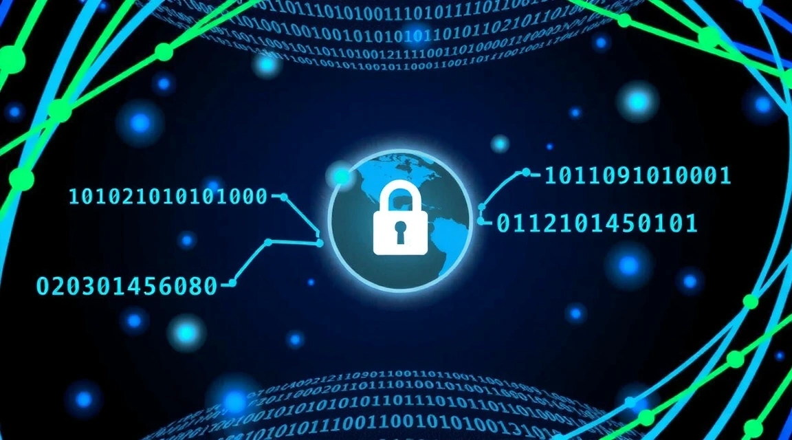 Digital security concept with padlock and binary code