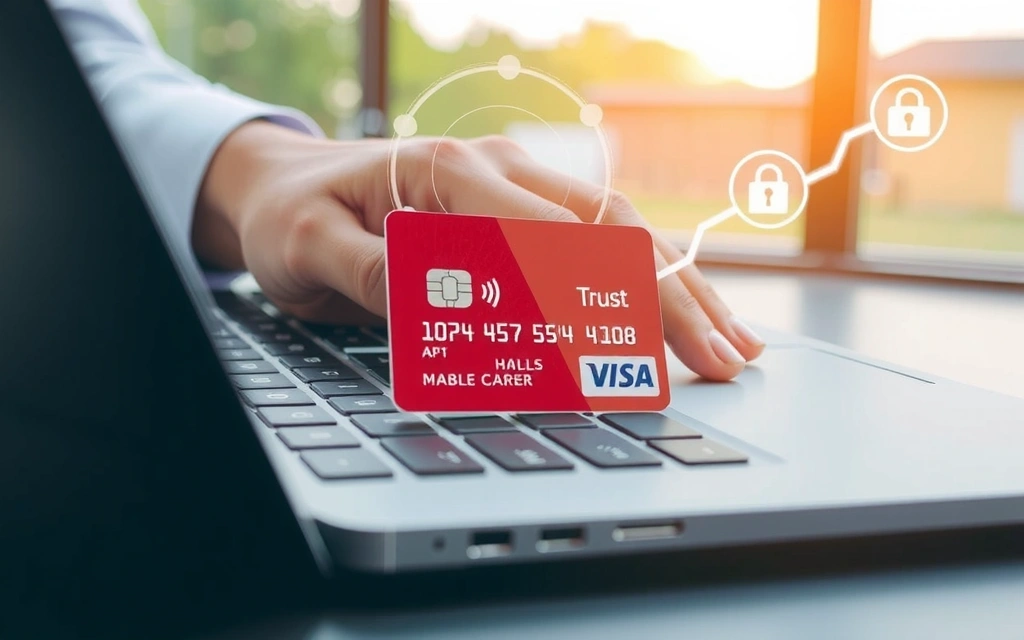 Online betalingstransaksjon med kredittkort og datamaskin